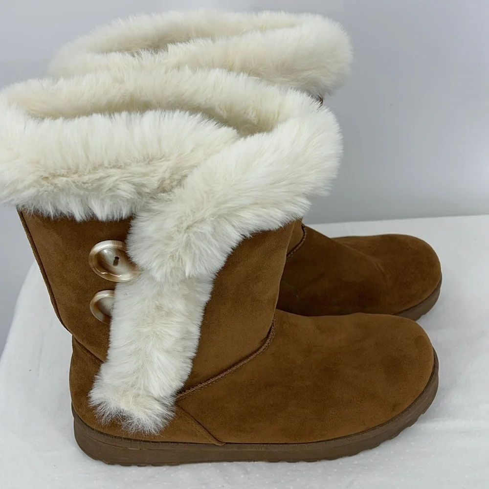 SO SIZE 10M Women's Brown Faux Fur-Lined Boots